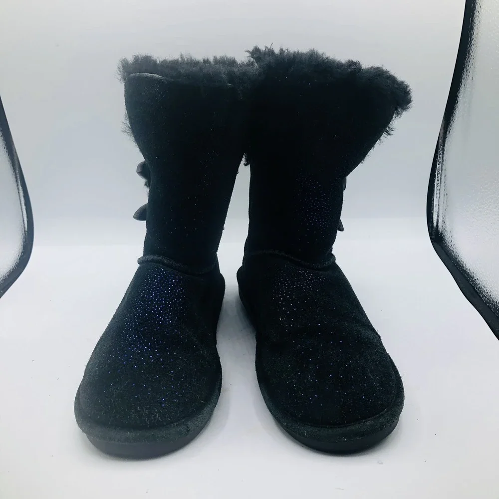 BEARPAW WOMEN'S ABIGAIL PULL ON MID‎ CALF SUEDE WINTER BOOTS sz 7 BLACK